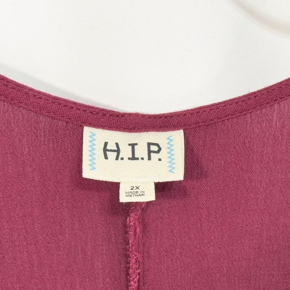 HIP Plus Size 2X Tank Top Burgundy Gauzy Lace Up‎ Embroidered Flowy Boho 1537 - Picture 5 of 6